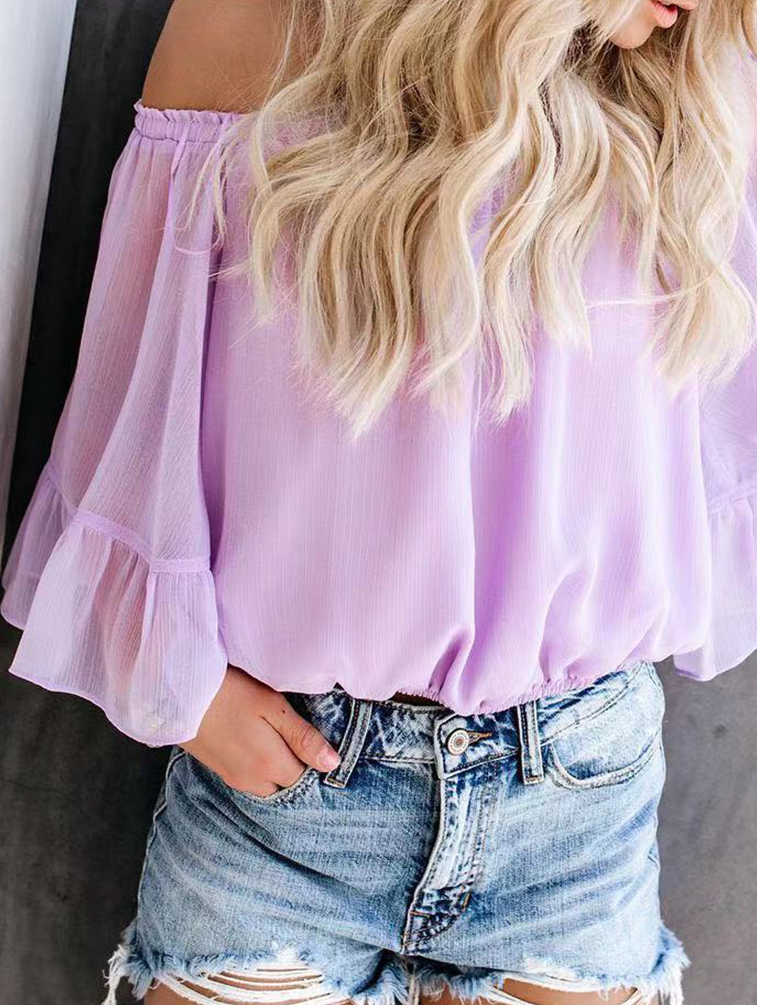 Women's off-shoulder bell sleeve chiffon blouse