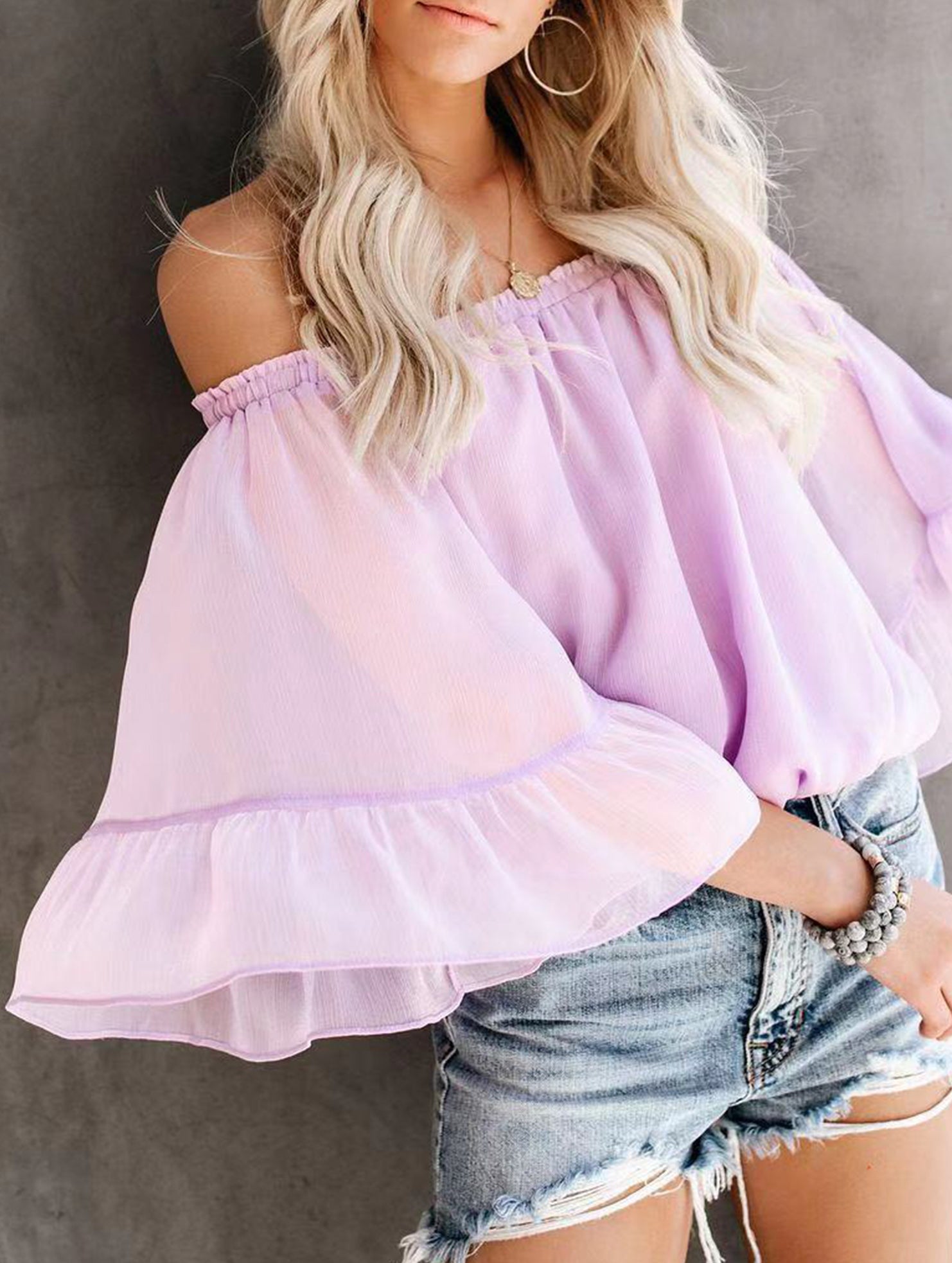 Women's off-shoulder bell sleeve chiffon blouse