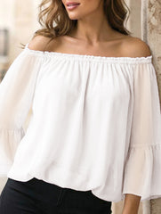 Women's off-shoulder bell sleeve chiffon blouse