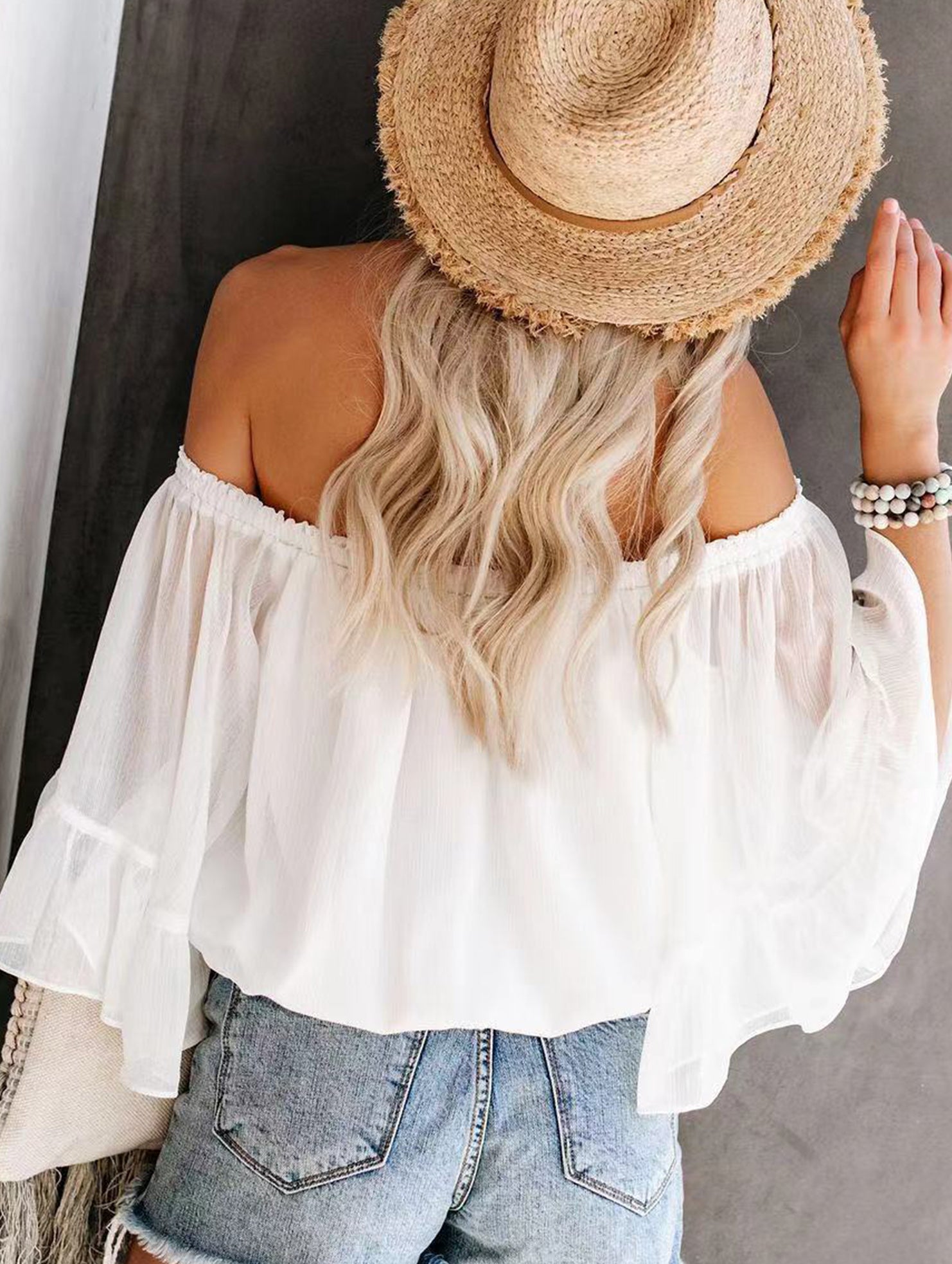 Women's off-shoulder bell sleeve chiffon blouse