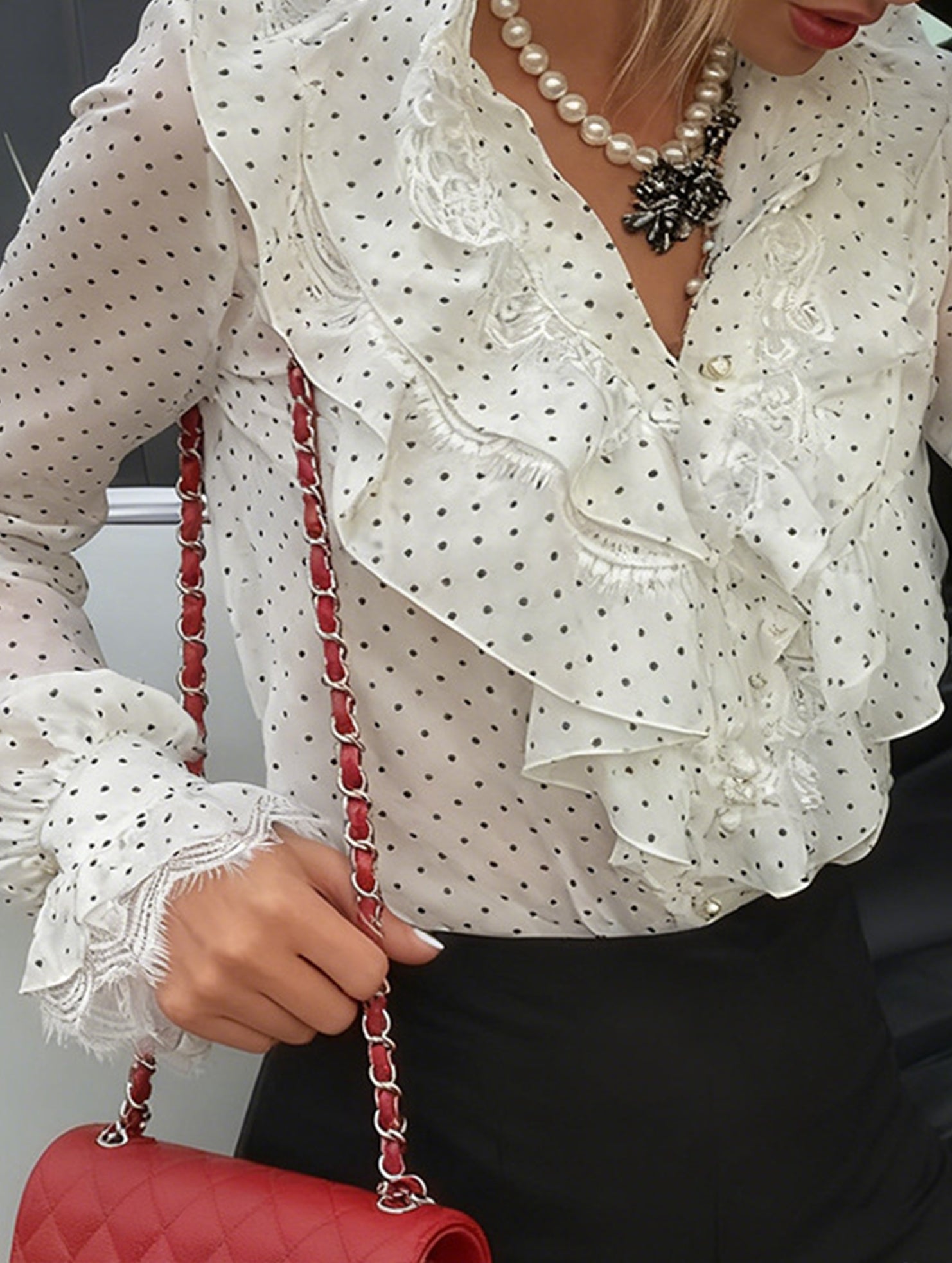 Polka Dot Loose Long Sleeve Blouse