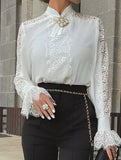 White Lace Long Sleeve Elegant Shirt