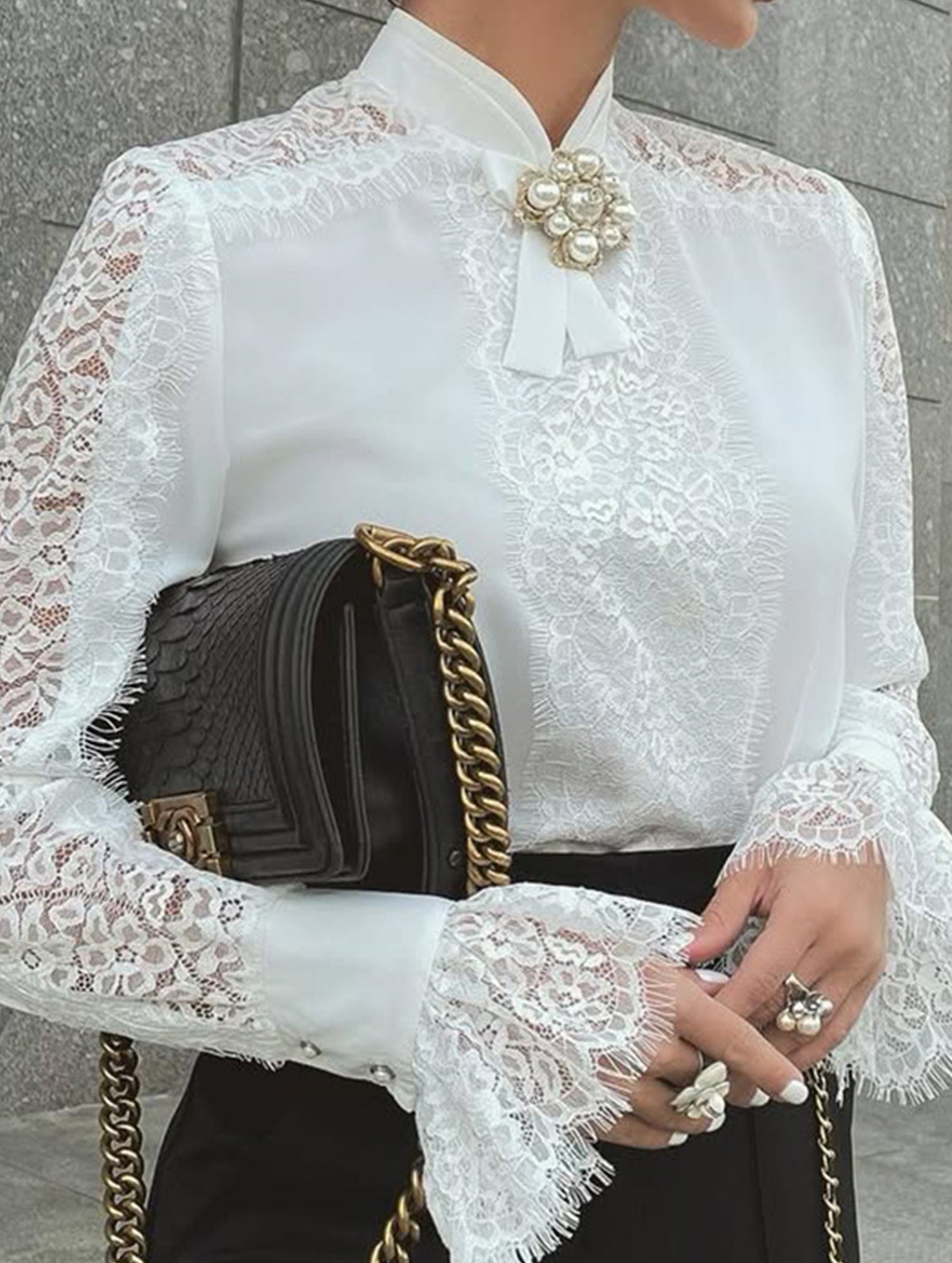 White Lace Long Sleeve Elegant Shirt