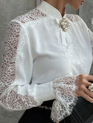 White Lace Long Sleeve Elegant Shirt