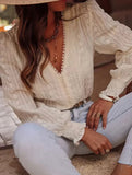 V Neck Design Long Sleeve Blouse