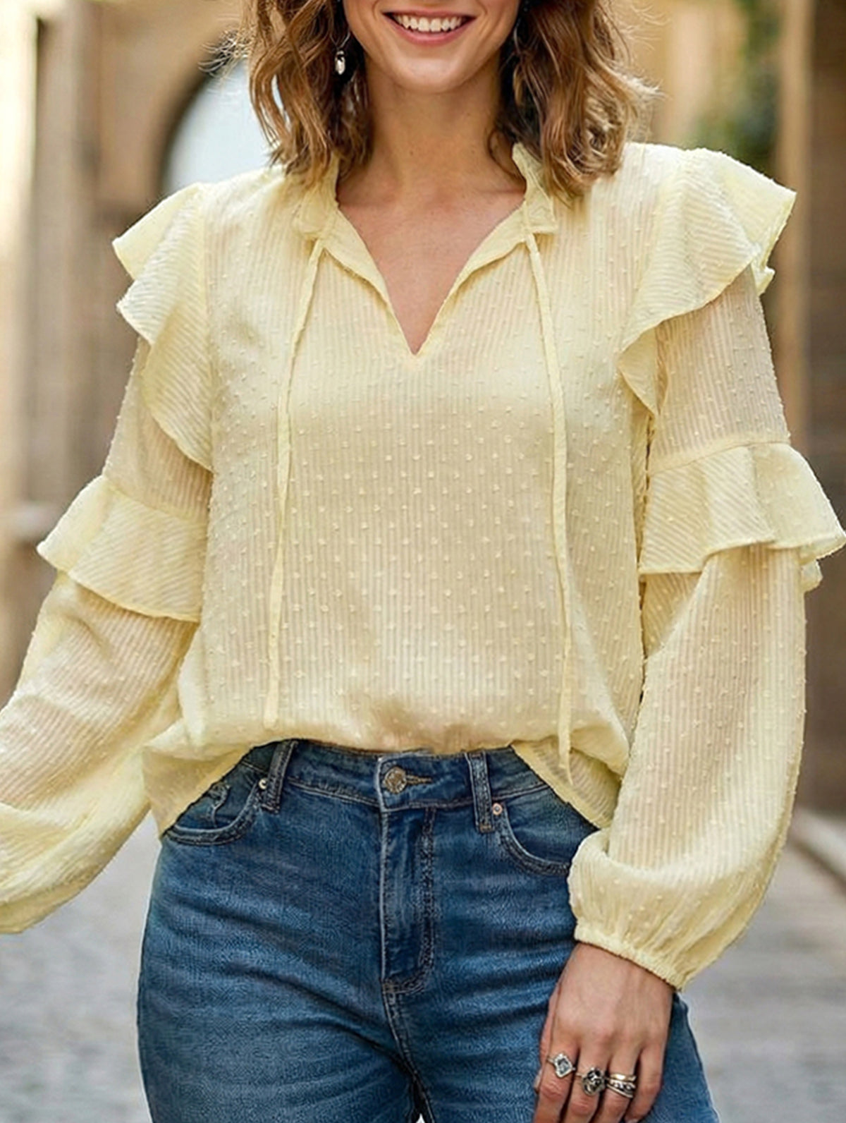 Loose Tie Neck Office Pullover Shirt