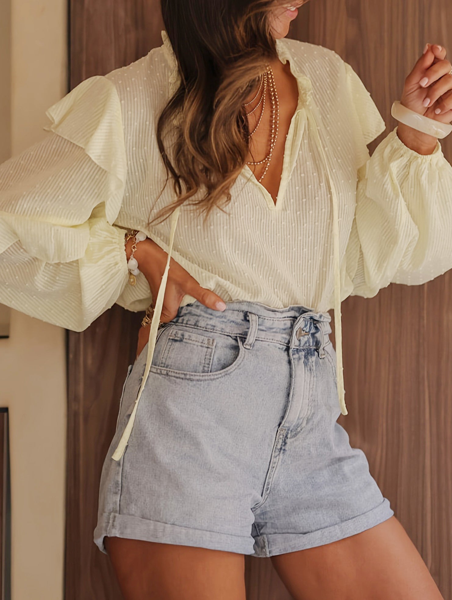 Loose Tie Neck Office Pullover Shirt