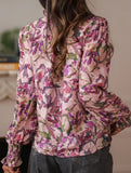3D Floral Print V Neck Loose Shirt