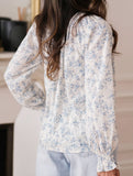 Floral V Neck Tie Long Sleeve Shirt
