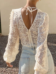 Deep V Backless Lace Fairy Crop Top