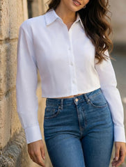 Solid Cropped Long Sleeve Shirt