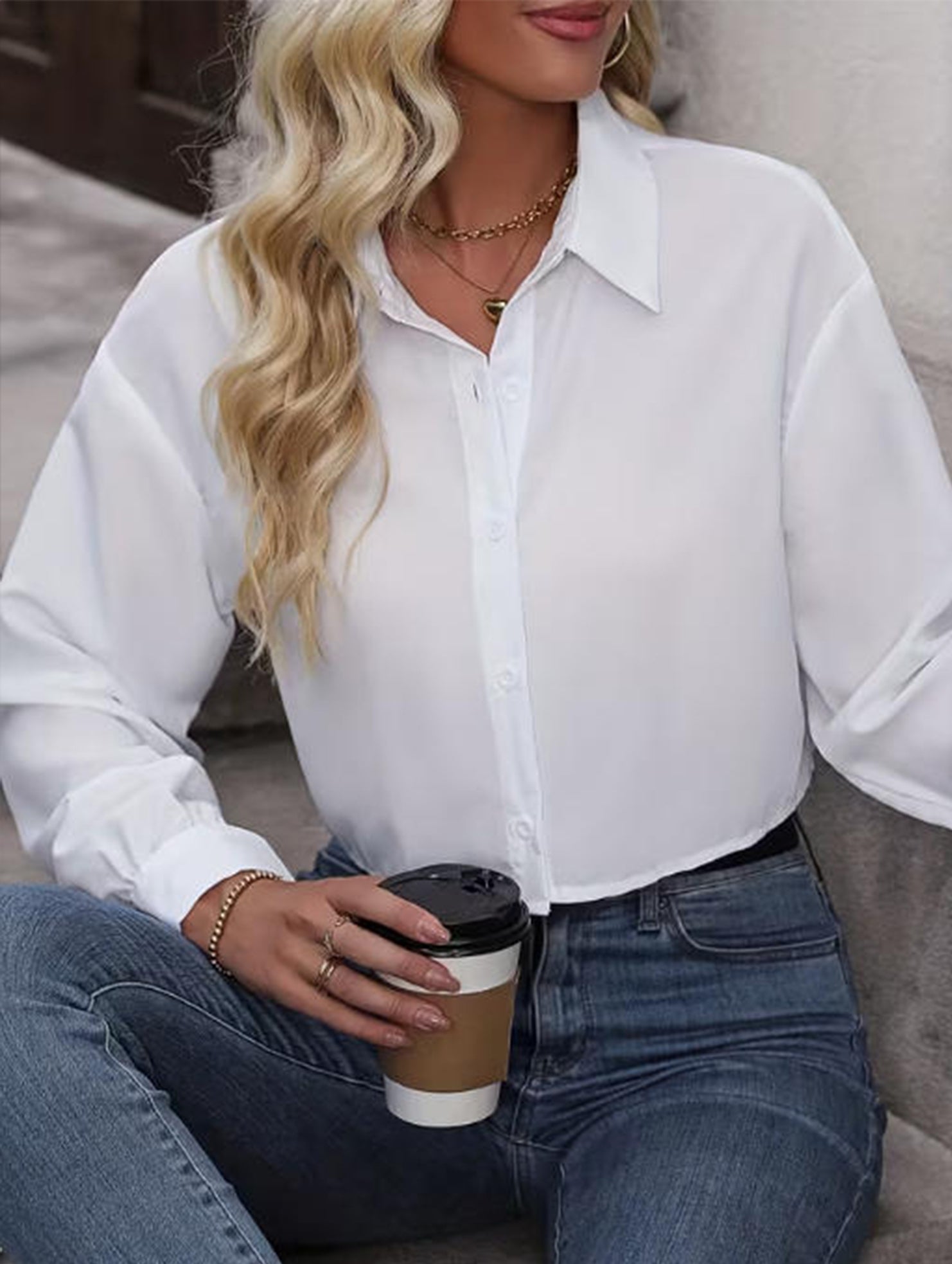 Solid Cropped Long Sleeve Shirt
