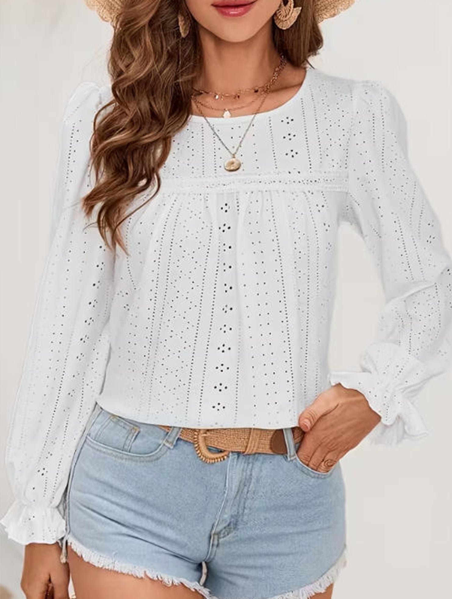 Hollow Out Long Sleeve Casual Top