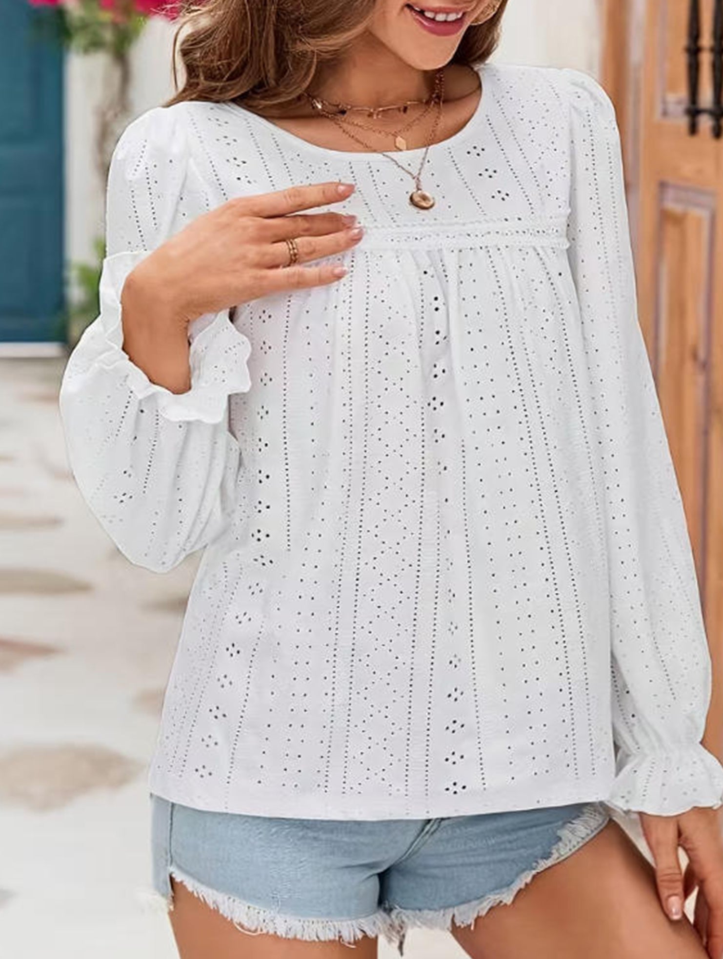 Hollow Out Long Sleeve Casual Top