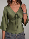 Solid V Neck Pullover Blouse