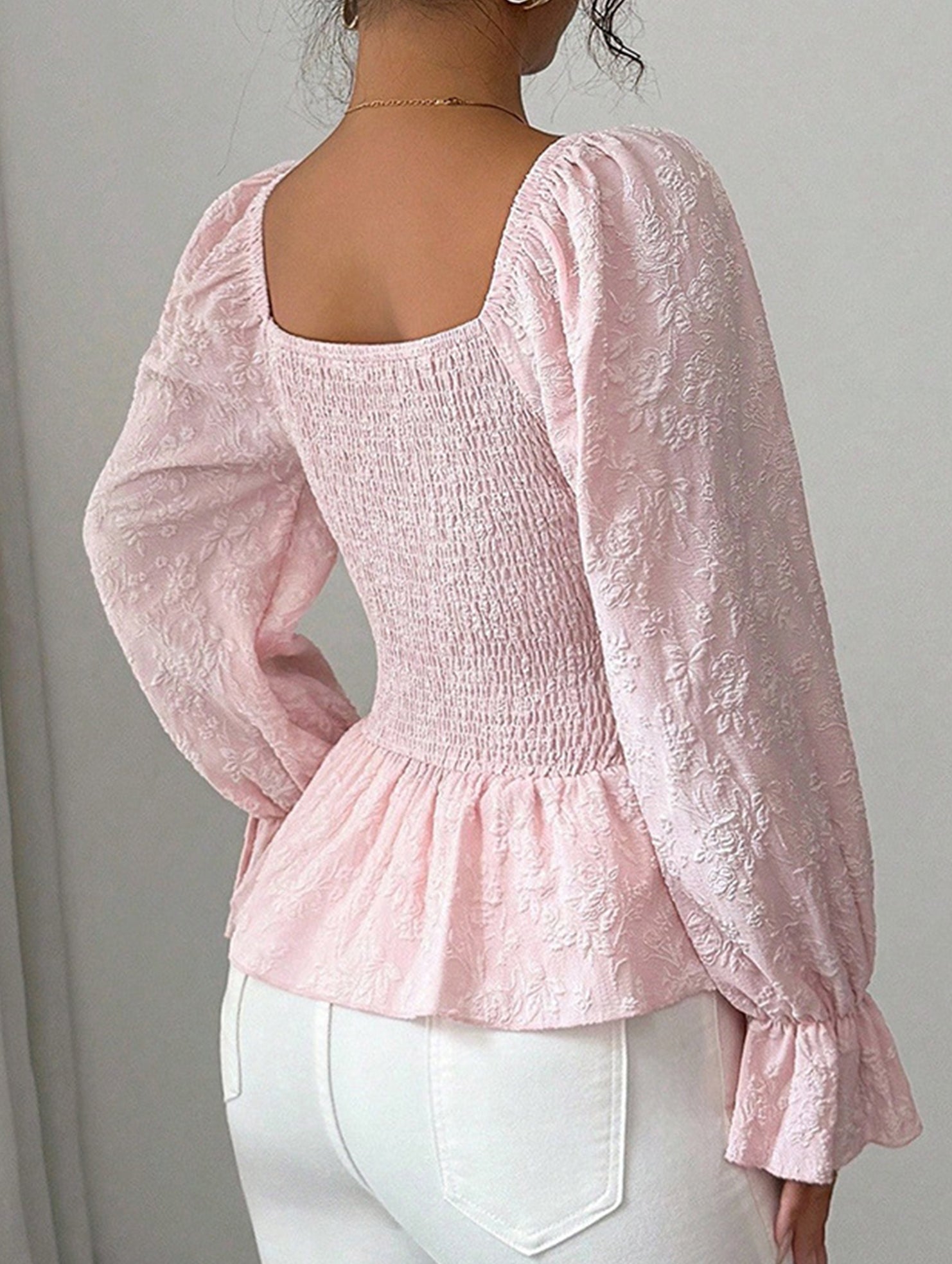 Tie Neck U Neck Long Sleeve Blouse