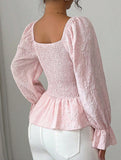Tie Neck U Neck Long Sleeve Blouse