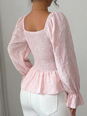 Tie Neck U Neck Long Sleeve Blouse