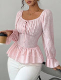 Tie Neck U Neck Long Sleeve Blouse