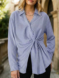 Blue Tie Waist Long Sleeve Shirt
