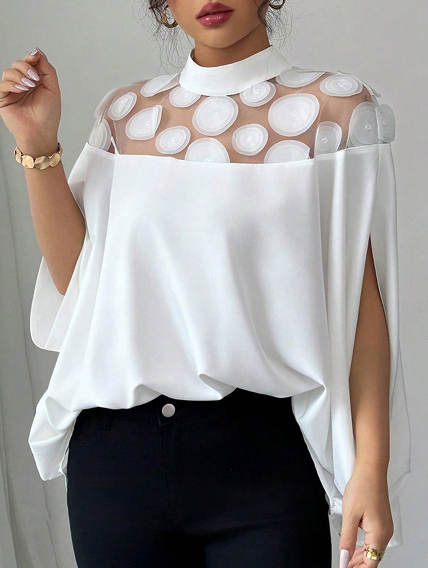 Mesh Off Shoulder Loose Blouse
