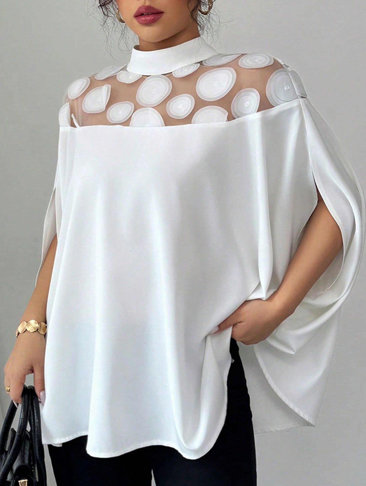 Mesh Off Shoulder Loose Blouse