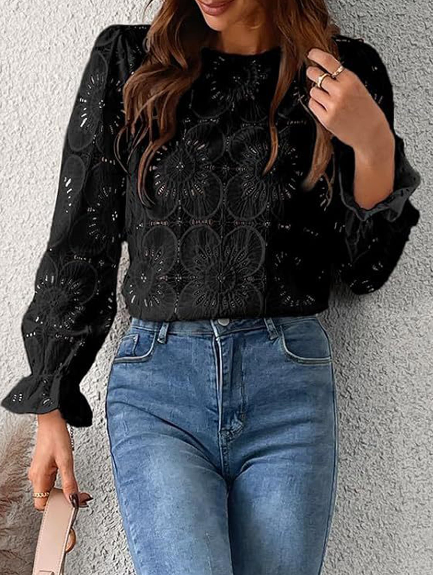 Hollow Lace Long Sleeve Shirt