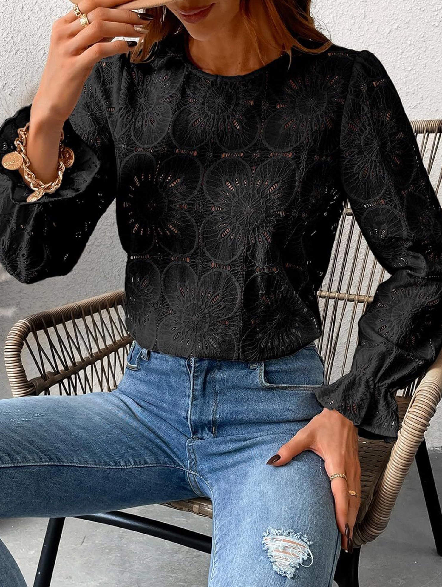 Hollow Lace Long Sleeve Shirt