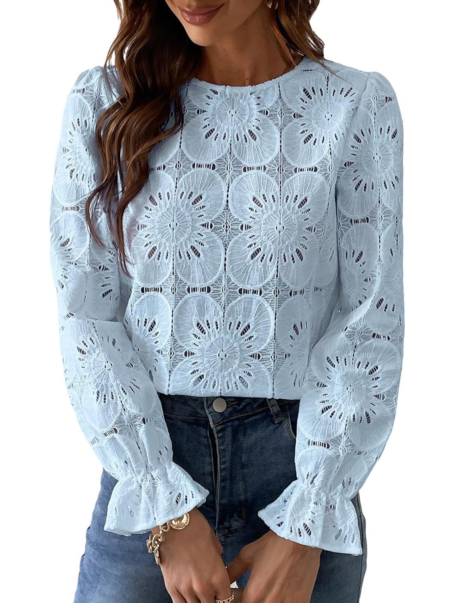 Hollow Lace Long Sleeve Shirt