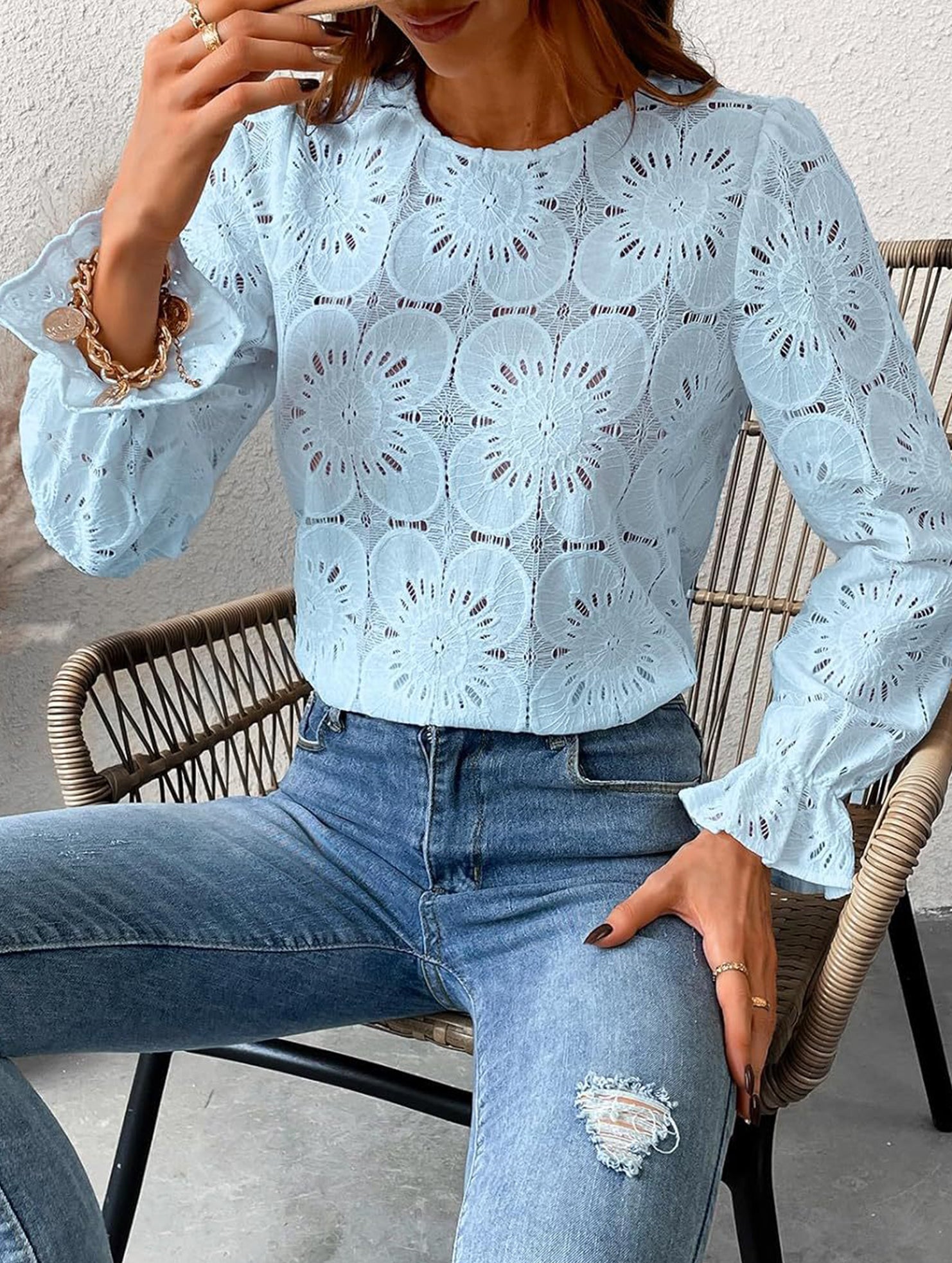 Hollow Lace Long Sleeve Shirt