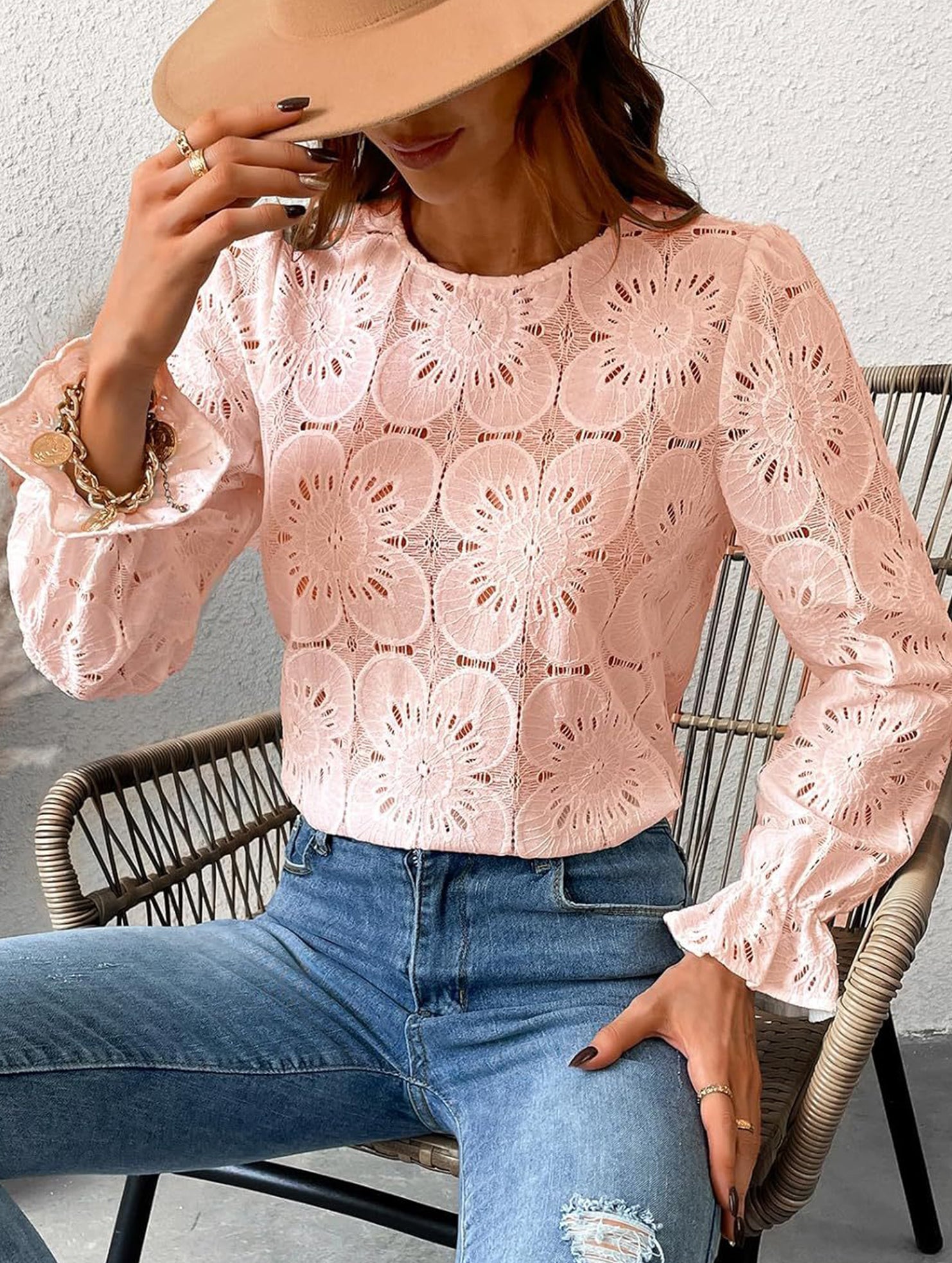 Hollow Lace Long Sleeve Shirt