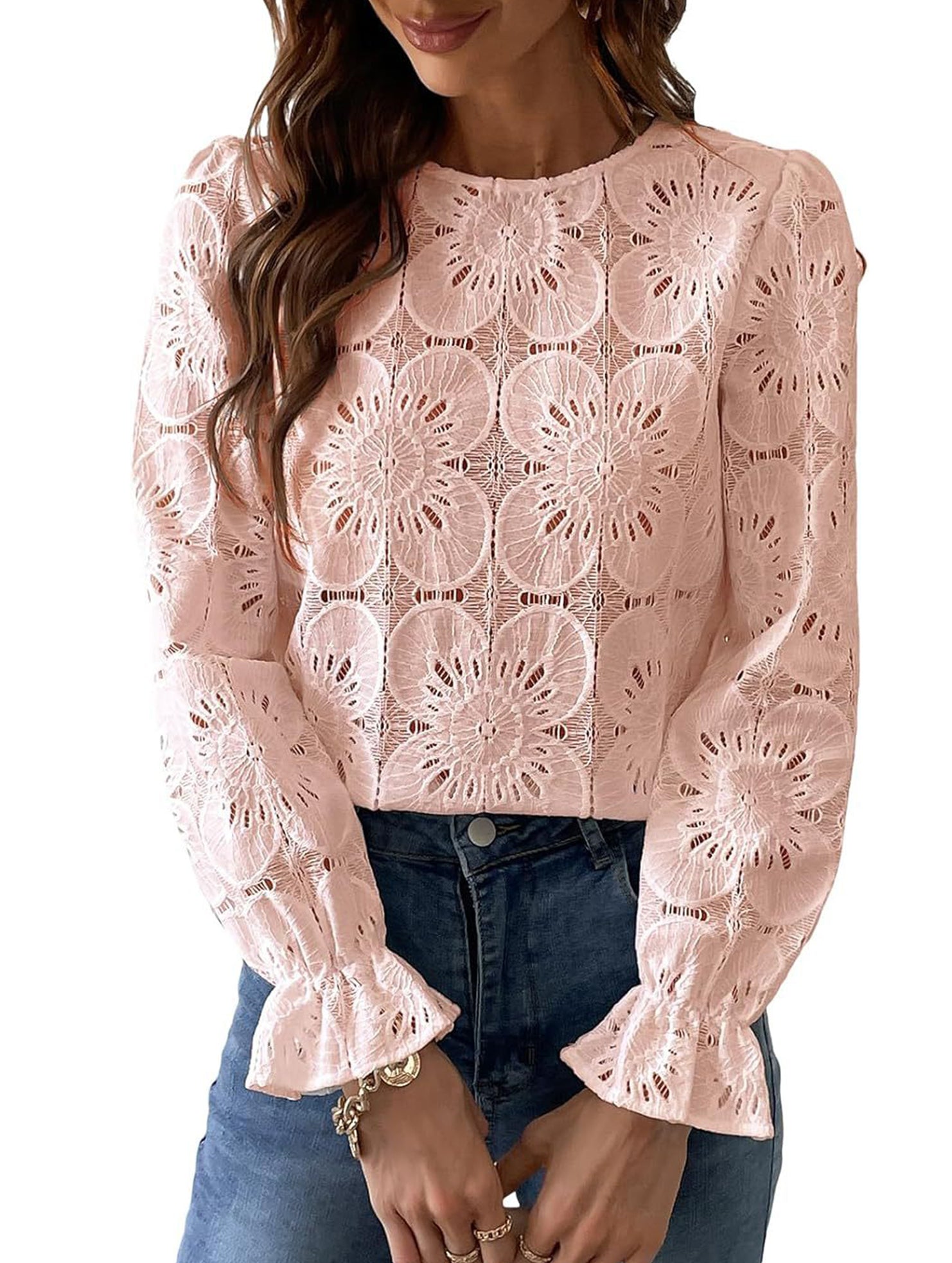 Hollow Lace Long Sleeve Shirt