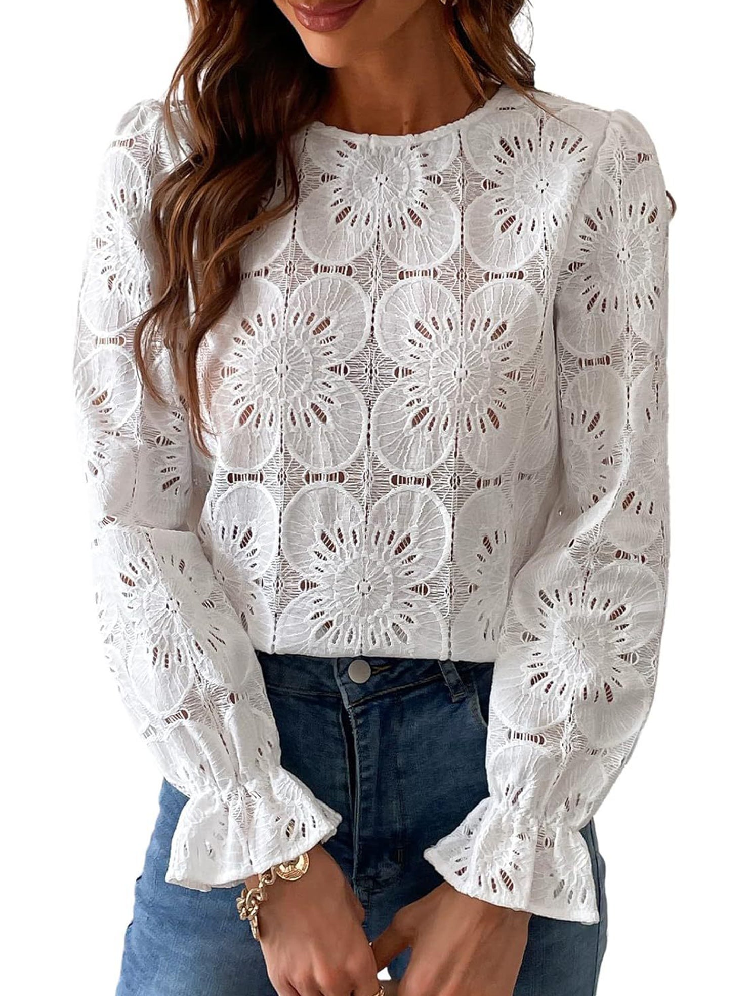 Hollow Lace Long Sleeve Shirt