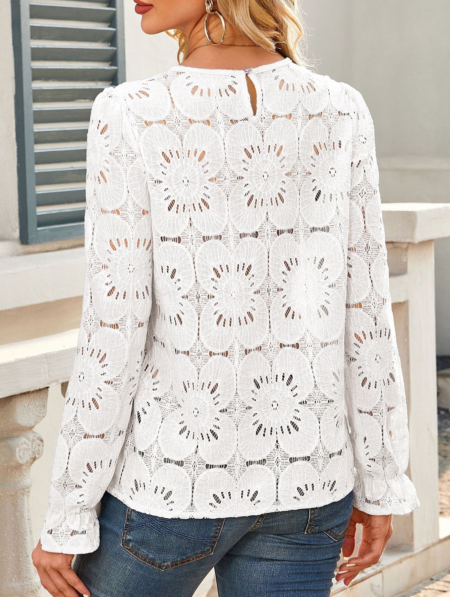 Hollow Lace Long Sleeve Shirt