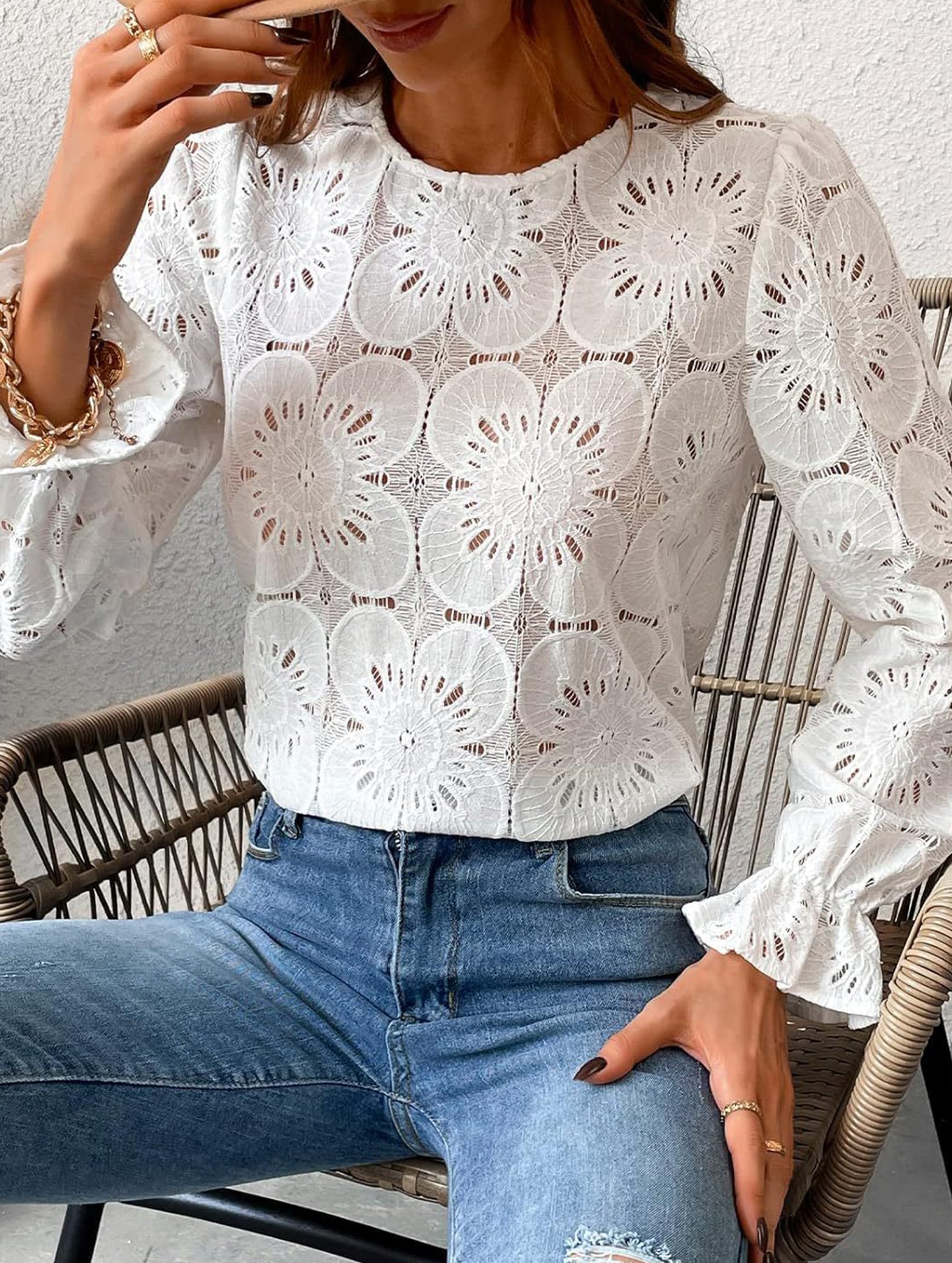 Hollow Lace Long Sleeve Shirt