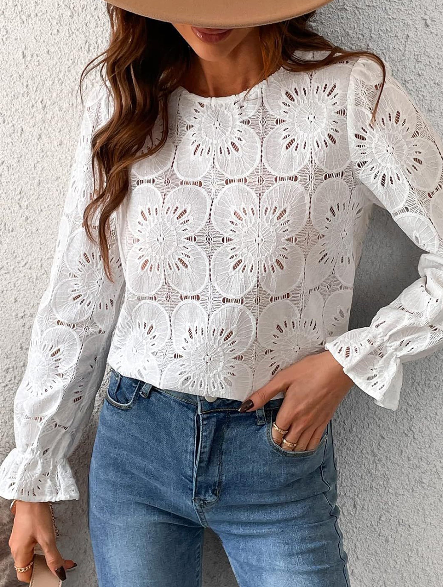 Hollow Lace Long Sleeve Shirt