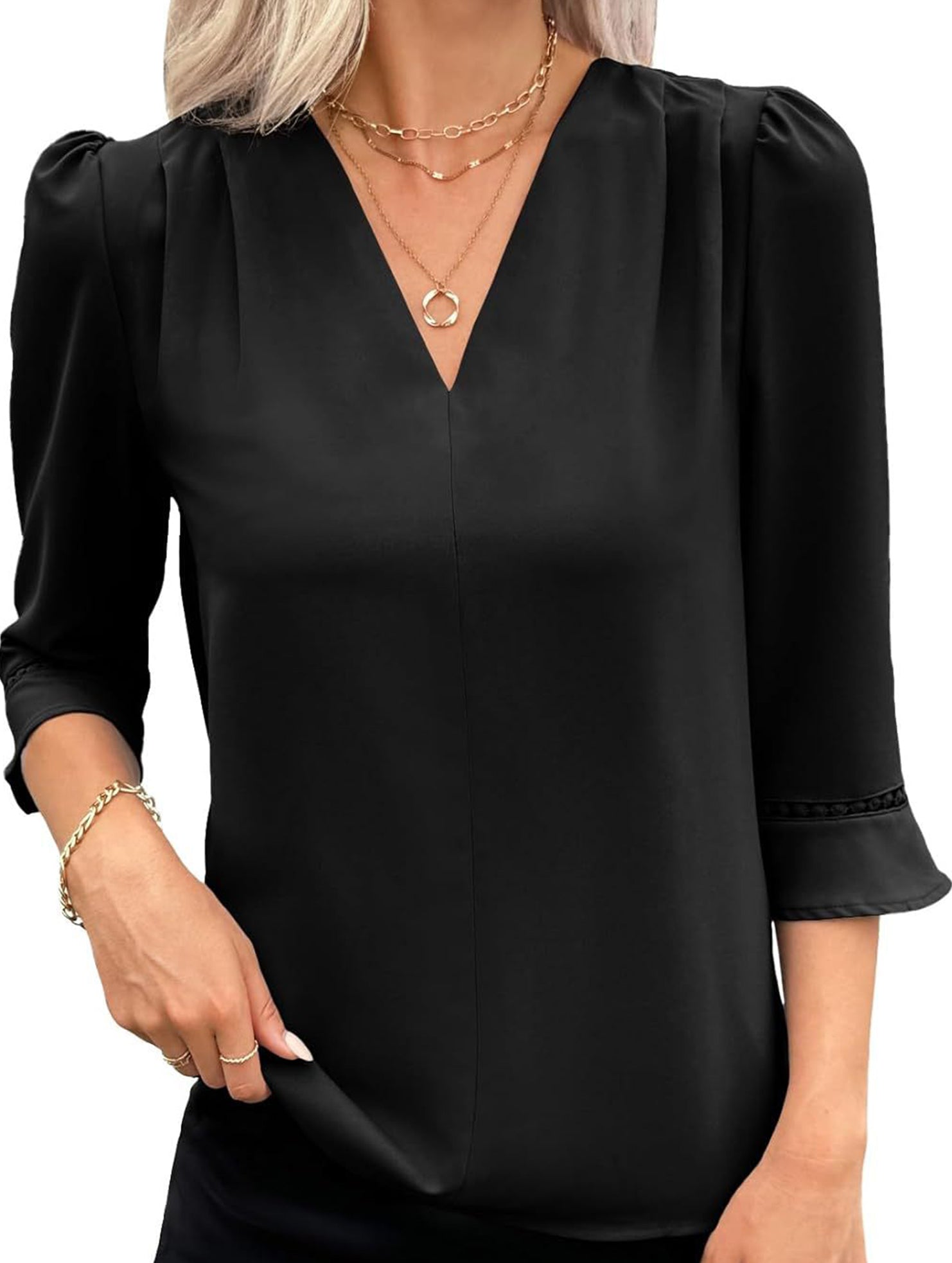 V Neck Office 3/4 Sleeve Shirt