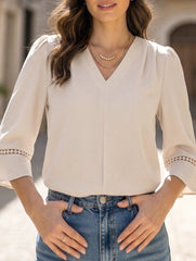 V Neck Office 3/4 Sleeve Shirt
