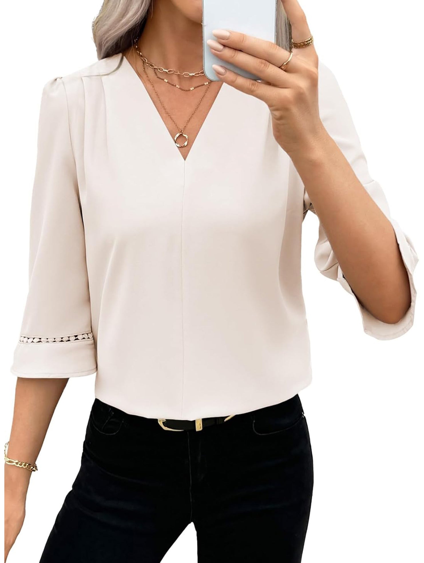 V Neck Office 3/4 Sleeve Shirt