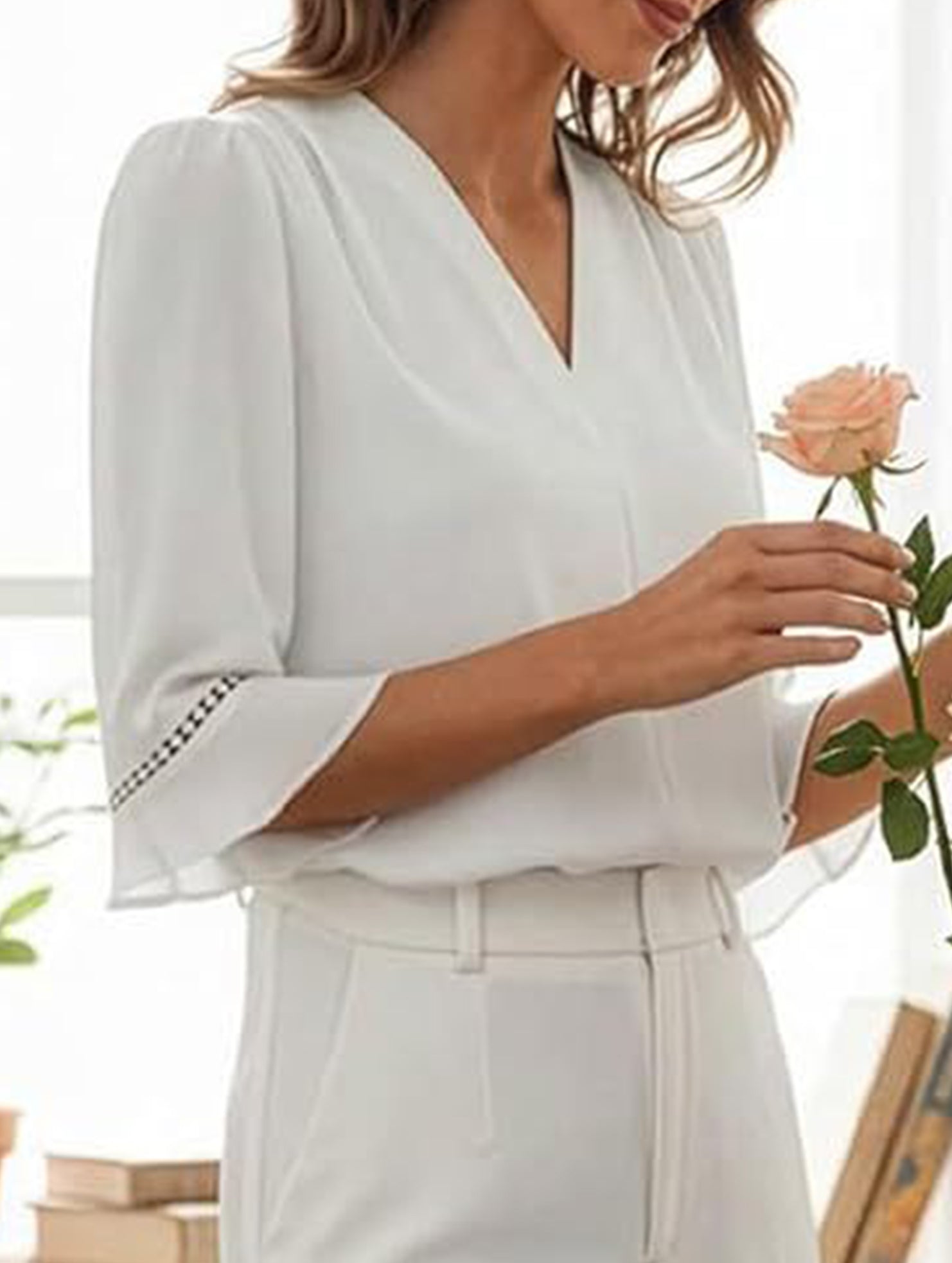 V Neck Office 3/4 Sleeve Shirt