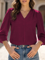 V Neck Office 3/4 Sleeve Shirt