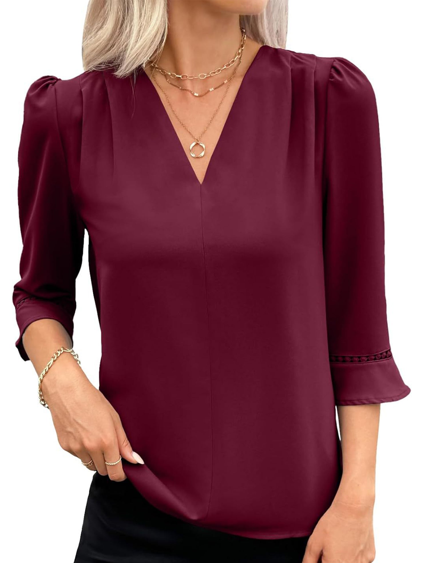 V Neck Office 3/4 Sleeve Shirt