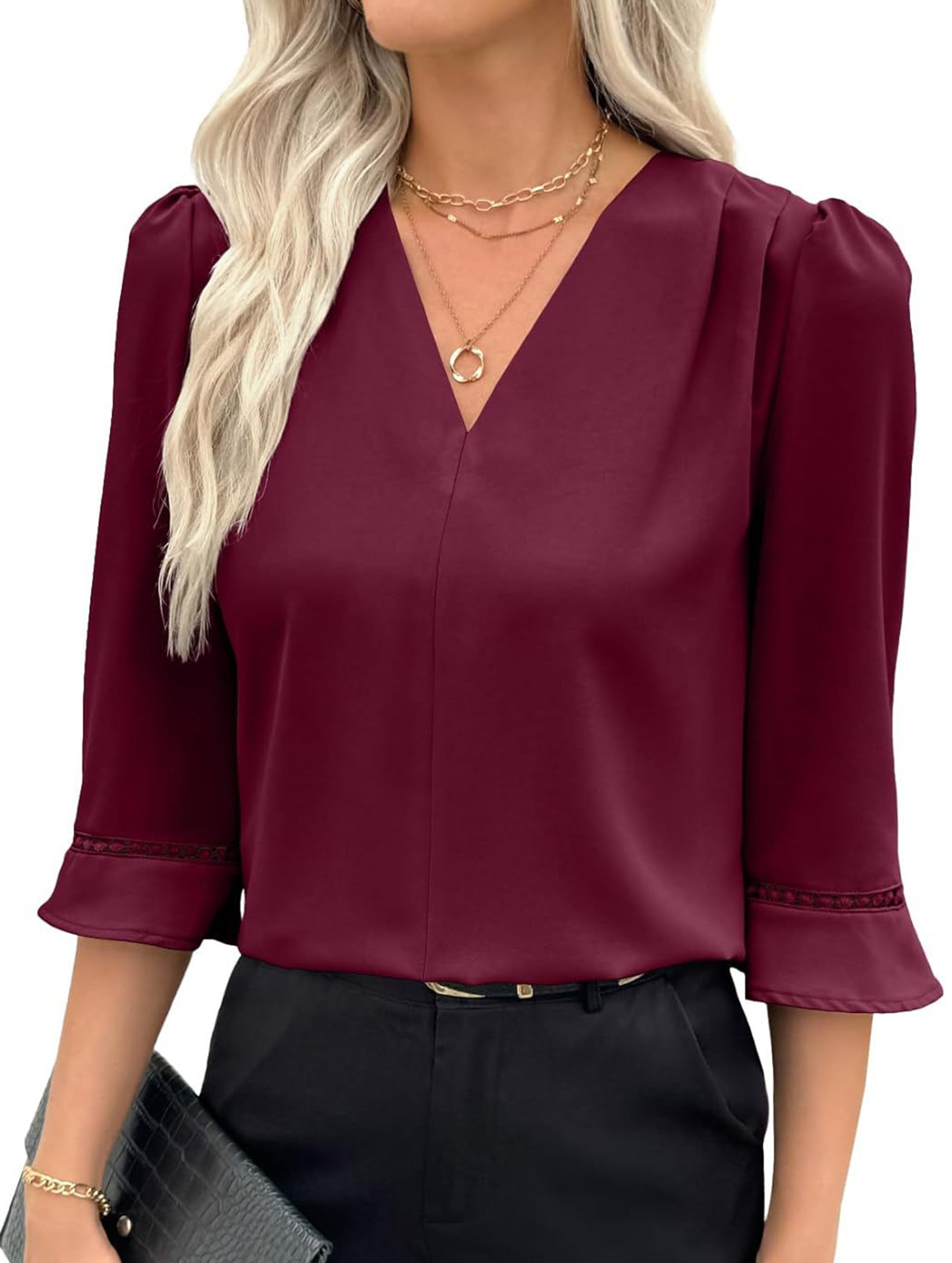 V Neck Office 3/4 Sleeve Shirt