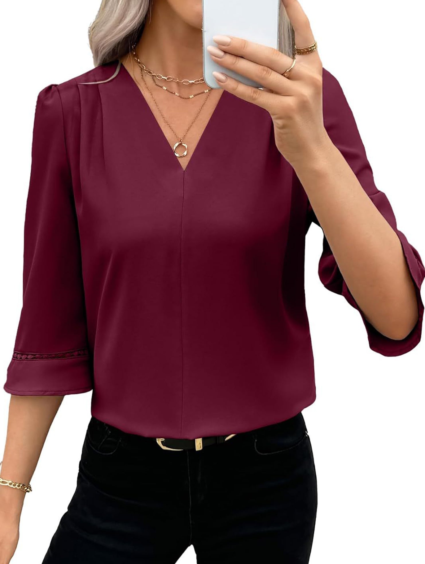 V Neck Office 3/4 Sleeve Shirt