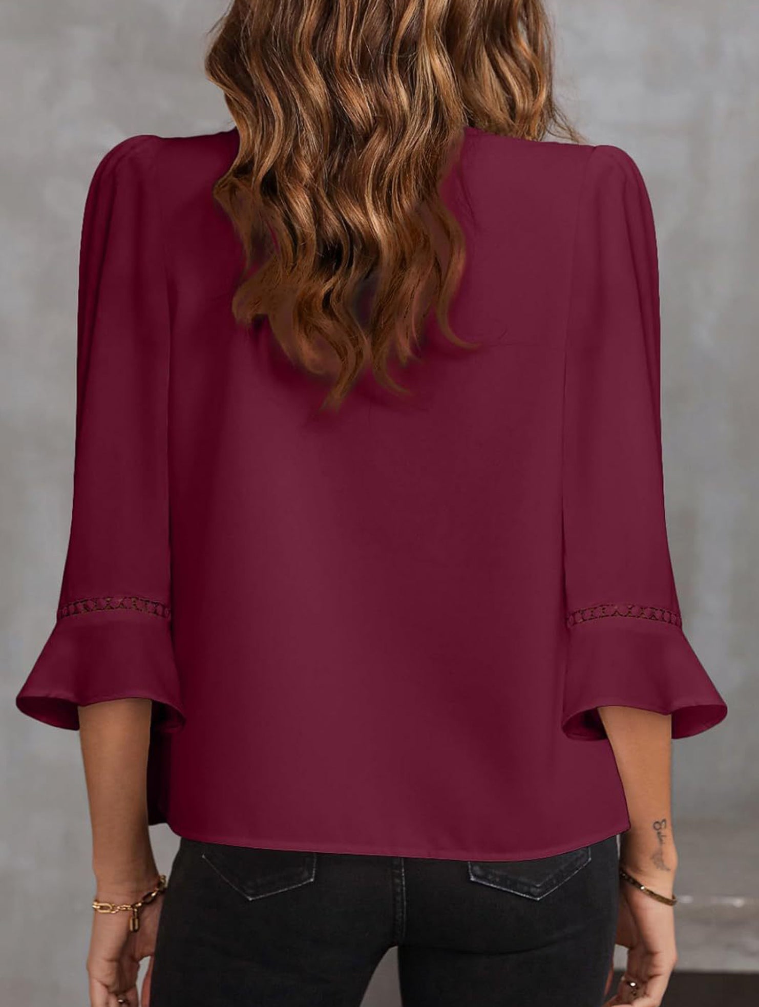 V Neck Office 3/4 Sleeve Shirt