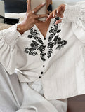 Floral Embroidery Button Shirt
