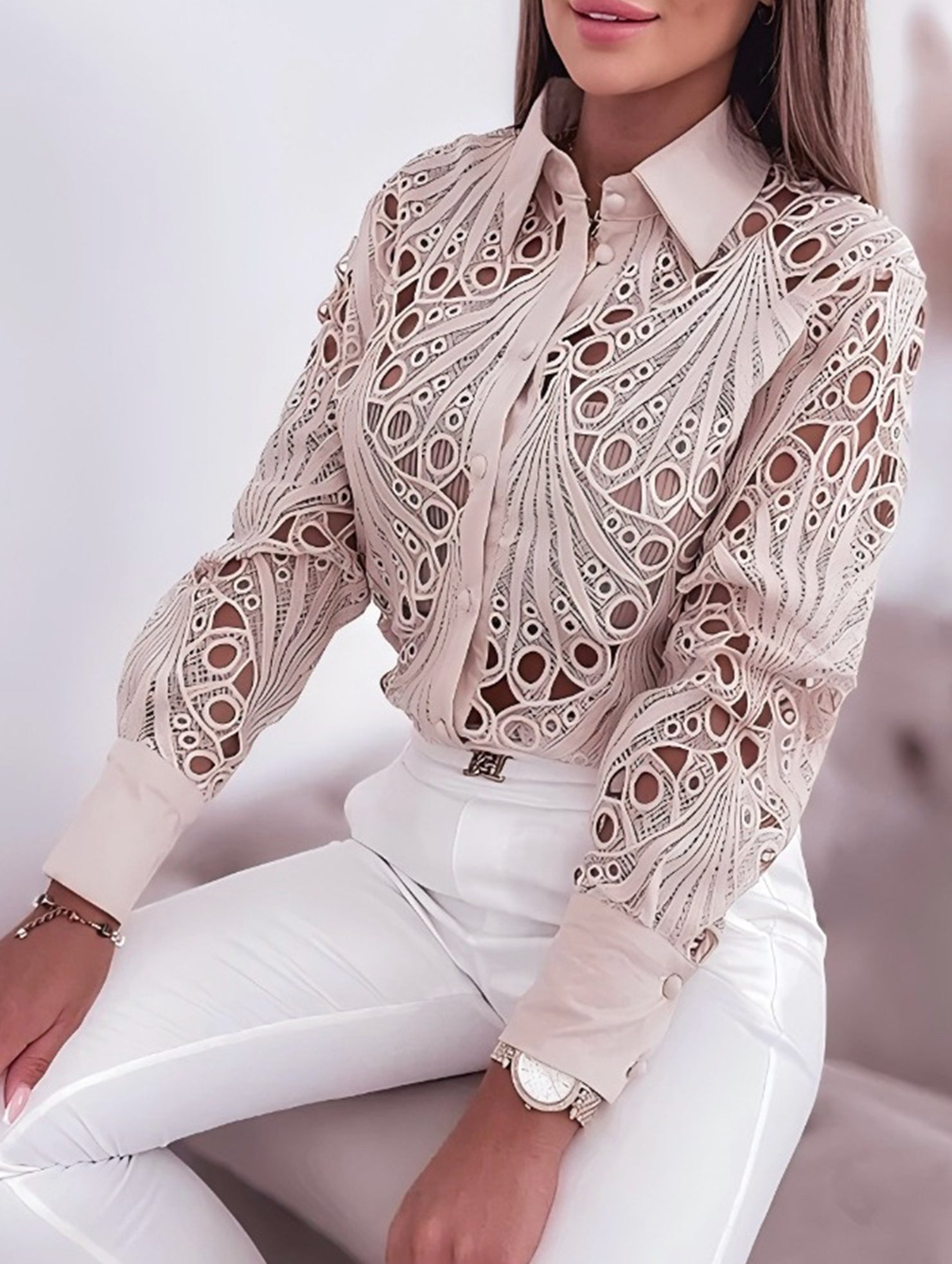Lace Hollow Long Sleeve Shirt