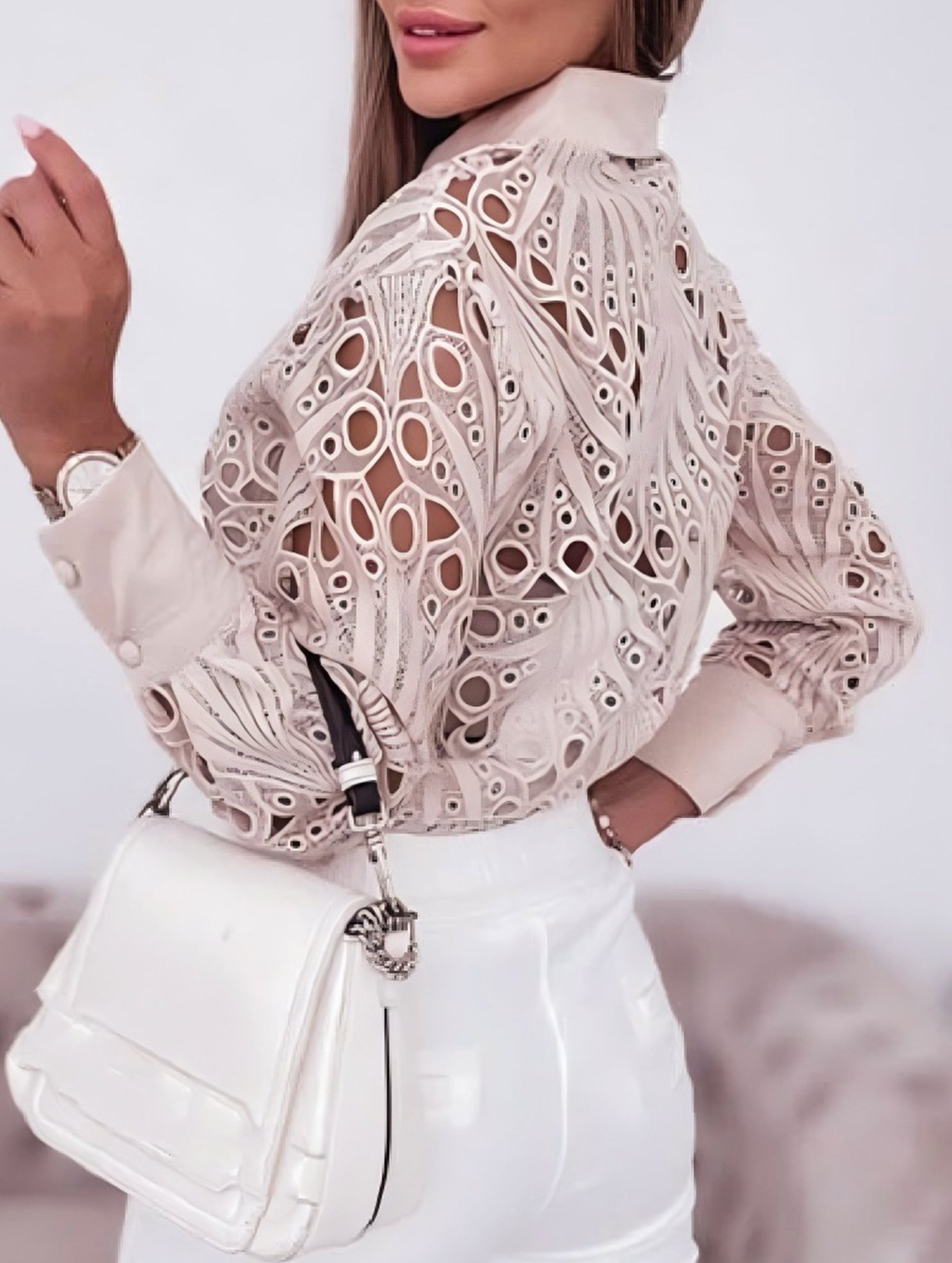 Lace Hollow Long Sleeve Shirt