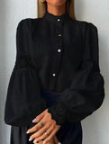 Lace Patch Lantern Sleeve Shirt