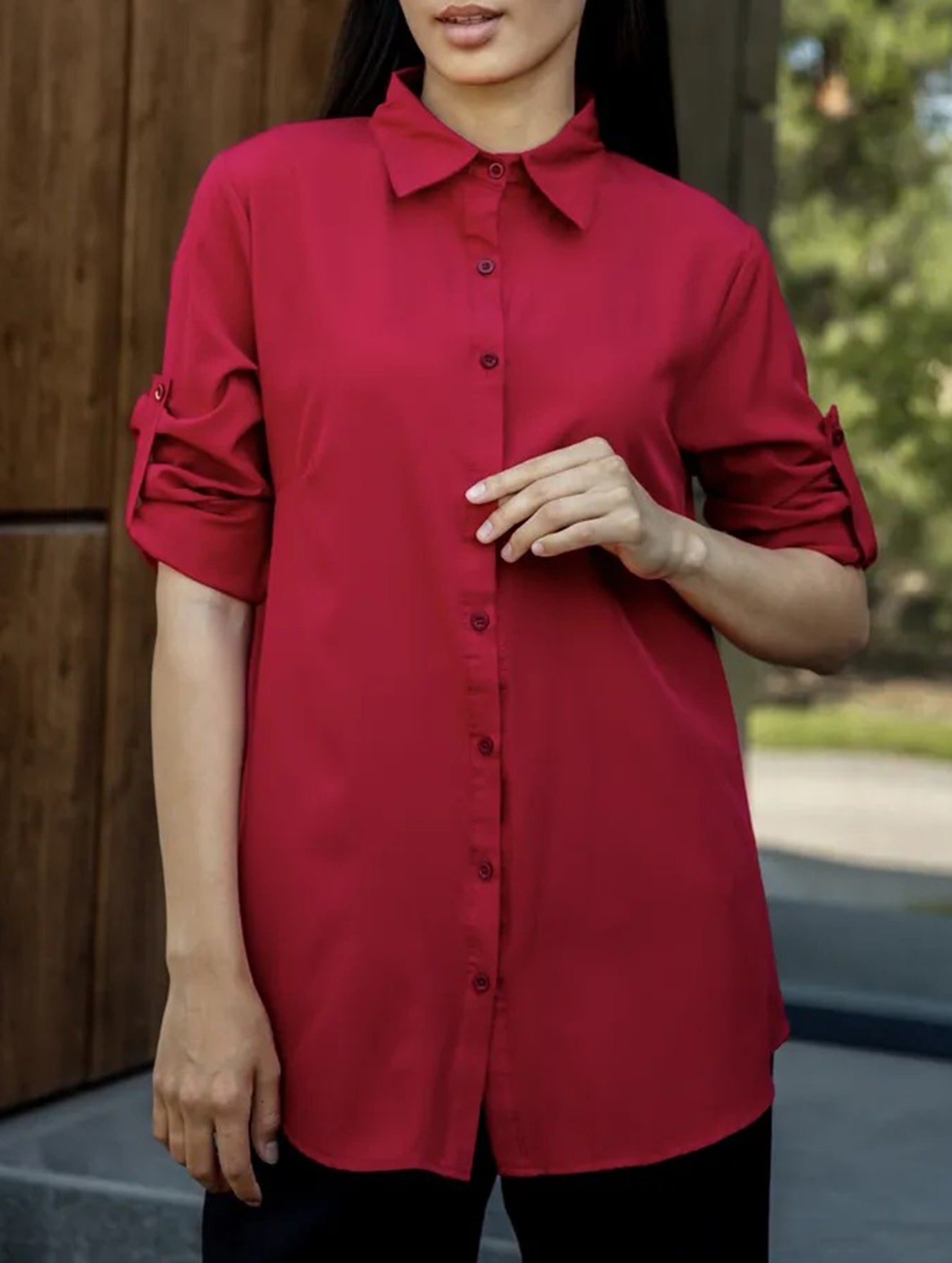 Solid Polo Button Cardigan Shirt